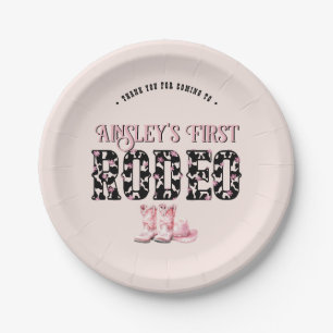 Cute First Rodeo Pink Personalised 1st Birthday Paper Plate