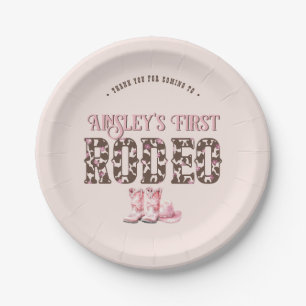 Cute First Rodeo Pink Personalised 1st Birthday Paper Plate