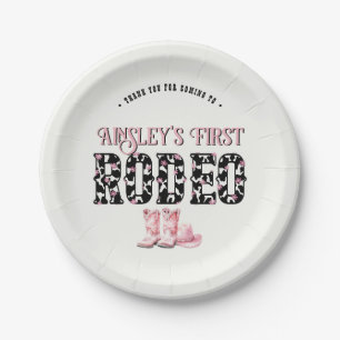 Cute First Rodeo Pink Personalised 1st Birthday Paper Plate