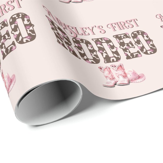 Cute First Rodeo Pink Personalised 1st Birthday Wrapping Paper (Roll Corner)