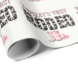 Cute First Rodeo Pink Personalised 1st Birthday Wrapping Paper