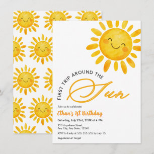 Cute First Trip Around the Sun 1st Birthday Invitation
