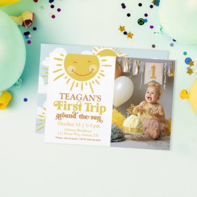 Cute First Trip Around The Sun First Birthday Invitation (Creator Uploaded)