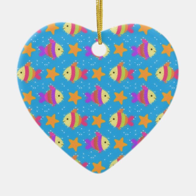 Cute Fish And Starfish Pattern Ceramic Tree Decoration (Front)