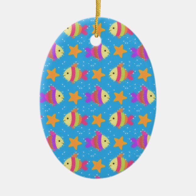 Cute Fish And Starfish Pattern Ceramic Tree Decoration (Front)