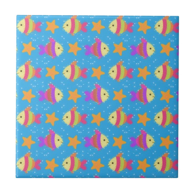 Cute Fish And Starfish Pattern Tile (Front)