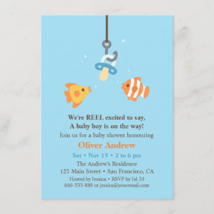 Cute Fish Bait Fishing Baby Shower Invitations