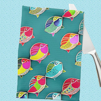 Cute Fish Bright Pop Art Pattern Tea Towel