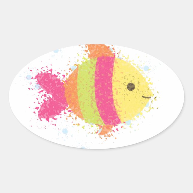 Cute Fish Cartoon Oval Sticker (Front)