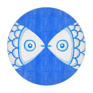 Cute Fish Couple Blue White Abstract Pattern Cutting Board