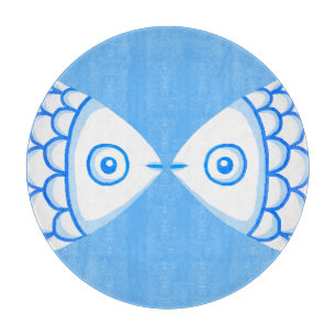 Cute Fish Couple Blue White Abstract Pattern Cutting Board