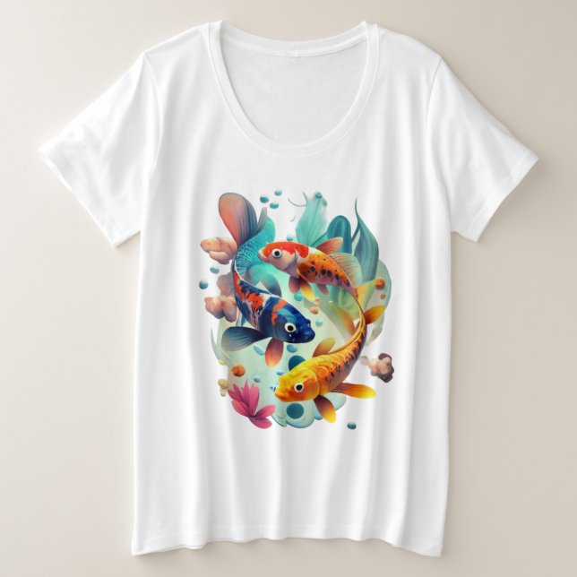 Cute fish flowers add name  plus size T-Shirt (Design Front)