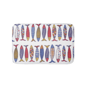 Cute Fish Illustration: Kids Seamless Background Bath Mat