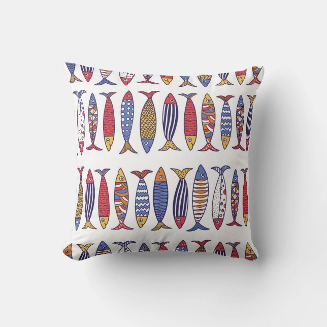 Cute Fish Illustration: Kids Seamless Background Cushion (Front)