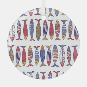 Cute Fish Illustration: Kids Seamless Background Glass Tree Decoration