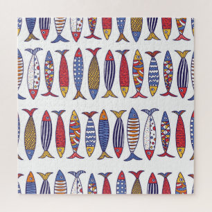 Cute Fish Illustration: Kids Seamless Background Jigsaw Puzzle