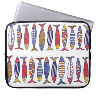 Cute Fish Illustration: Kids Seamless Background Laptop Sleeve