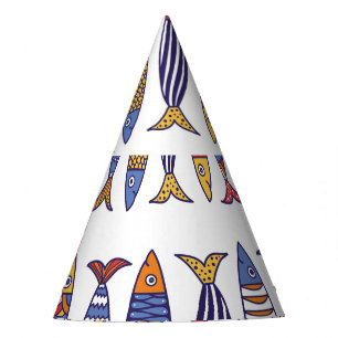 Cute Fish Illustration: Kids Seamless Background Party Hat