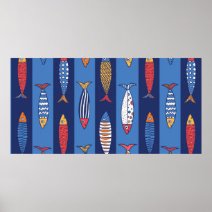Cute fish. Kids background. Seamless pattern Poster