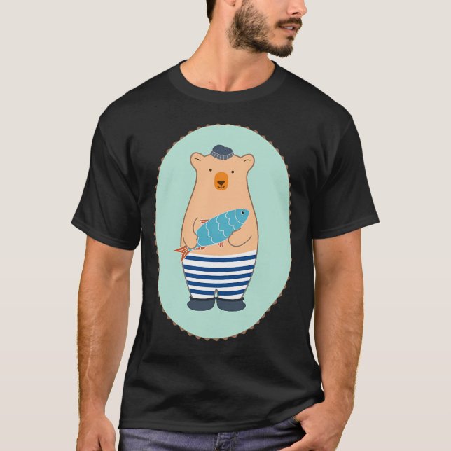 Cute Fish Man Bear with Fish T-Shirt (Front)
