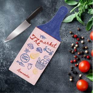 Cute fish market doodles red blue girly custom cutting board