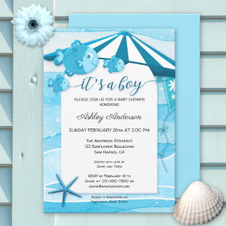 Cute Fish Nautical Baby Shower Invitation