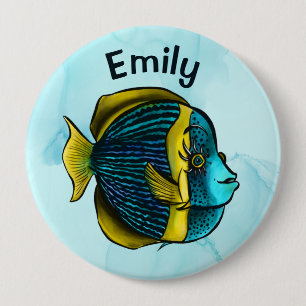 Cute Fish Ocean Under The Sea School Kids Name Bu 10 Cm Round Badge