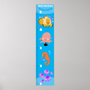 Cute fish sea creatures cartoon growth chart