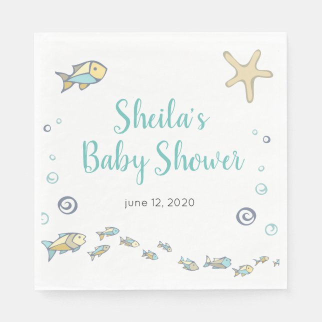 Cute Fish Sea Themed Baby Shower Napkin (Front)