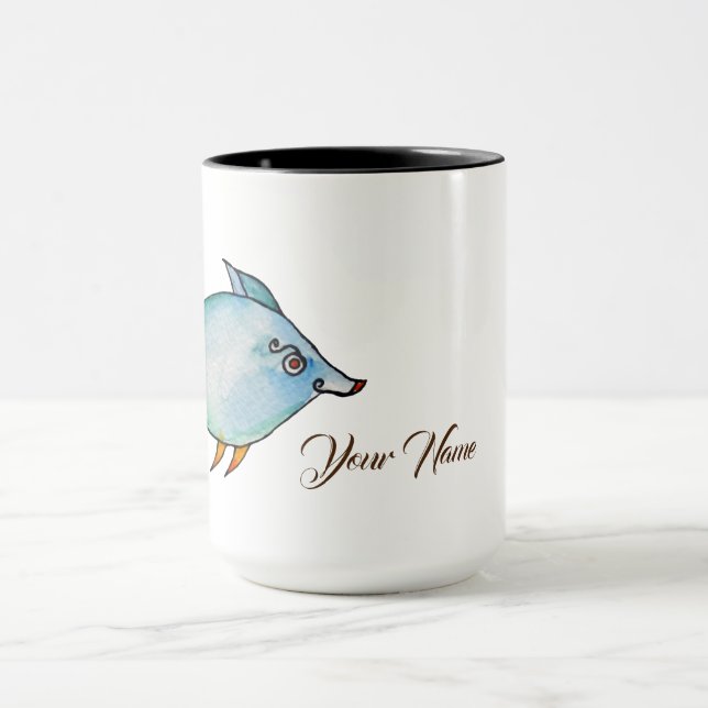 Cute Fish Watercolor Art Custom Name Mug (Center)