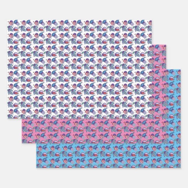 Cute Fishes and Eel Pattern Wrapping Paper Sheet (Set)