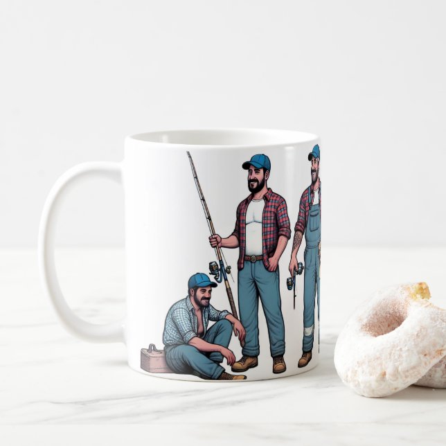 Cute Fishing and Tradesmen Coffee Mug (With Donut)