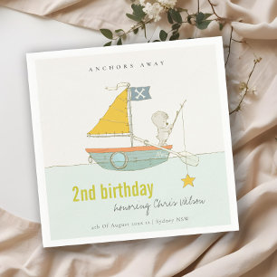 Cute Fishing Bear Star Sailboat Any Age Birthday Napkin