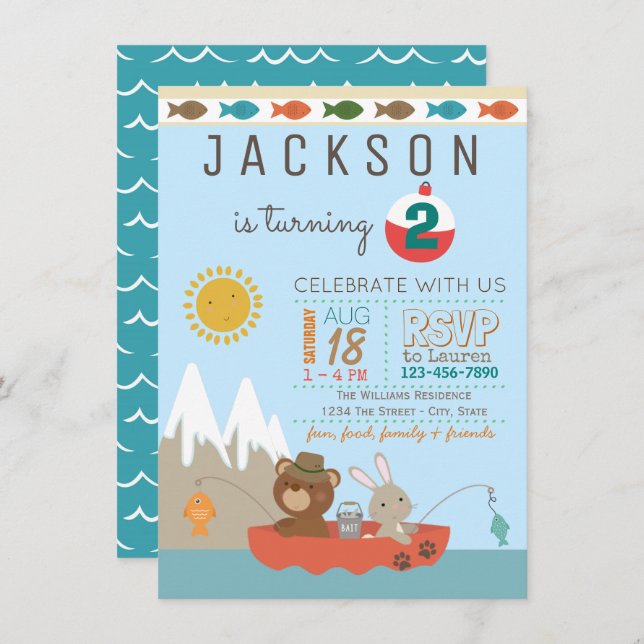 Cute Fishing Birthday Party Invitations (Front/Back)
