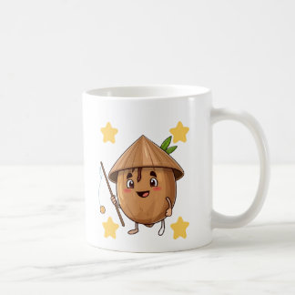 Cute Fishing Coconut with Conical Hat Cartoon Mug
