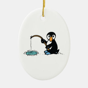 cute fishing penguin ceramic tree decoration