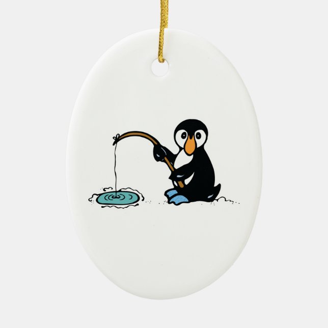 cute fishing penguin ceramic tree decoration (Front)