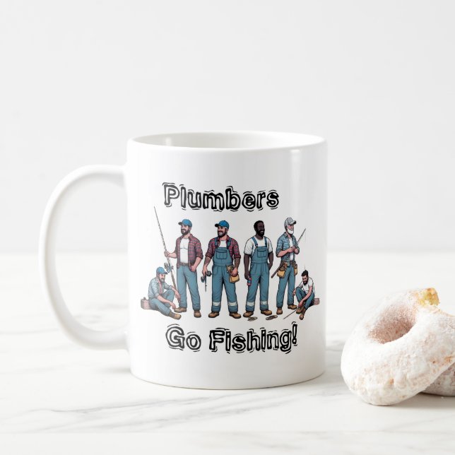 Cute FISHING & Plumbers Blues Personalise Coffee Mug (With Donut)