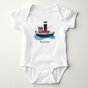 Cute fishing trawler boat cartoon illustration baby bodysuit