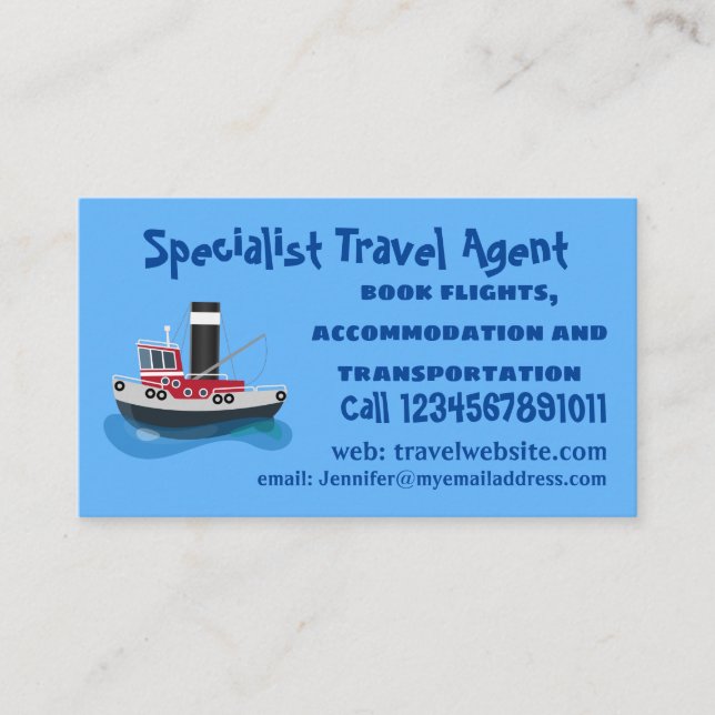 Cute fishing trawler boat cartoon illustration business card (Front)