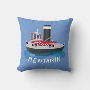 Cute fishing trawler boat cartoon illustration cushion