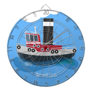 Cute fishing trawler boat cartoon illustration dartboard