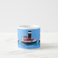 Cute fishing trawler boat cartoon illustration
