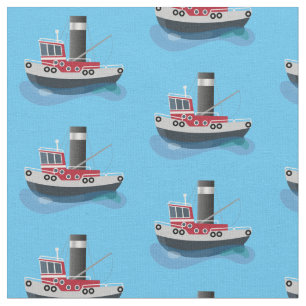 Cute fishing trawler boat cartoon illustration fabric