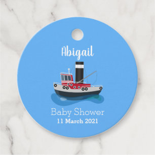Cute fishing trawler boat cartoon illustration favour tags