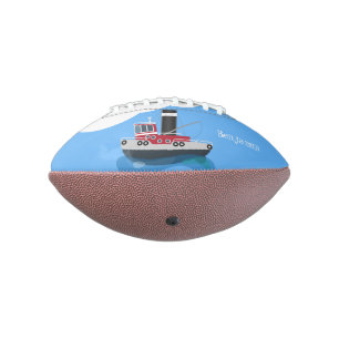 Cute fishing trawler boat cartoon illustration football