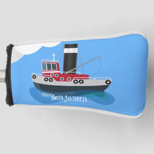 Cute fishing trawler boat cartoon illustration golf head cover