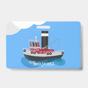 Cute fishing trawler boat cartoon illustration ID badge