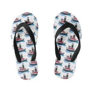 Cute fishing trawler boat cartoon illustration kid's jandals
