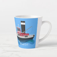 Cute fishing trawler boat cartoon illustration